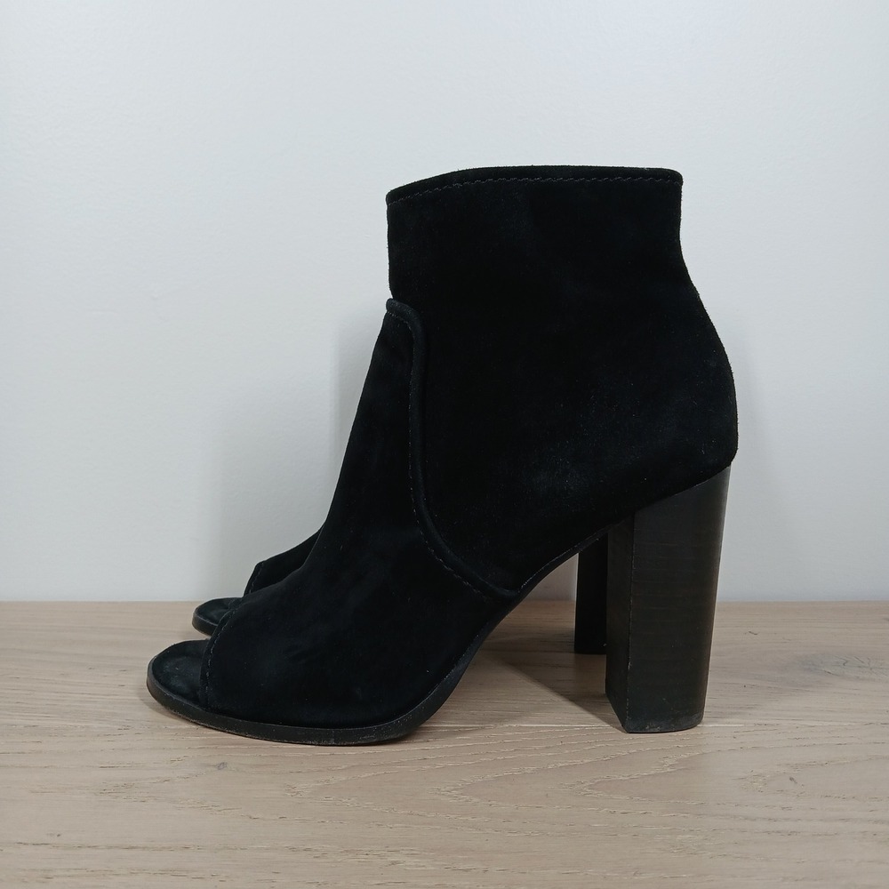 Frye Ankle Boots Women 9 Black Leather Block Heel Peep Toe Streetwear